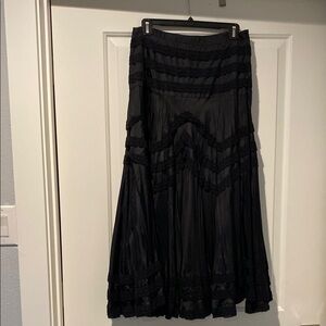 Black Pleated Tiered Midi Skirt for Cocktail